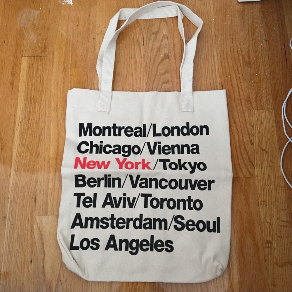 American apparel cities print denim tote