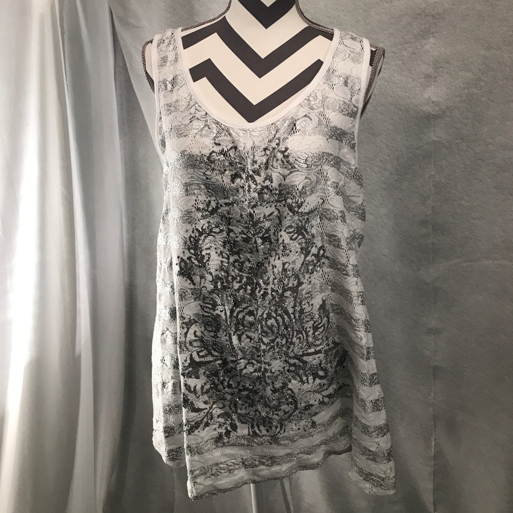 Silver and white striped  Tank Top bling