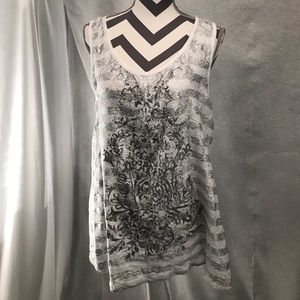 Silver and white striped  Tank Top bling