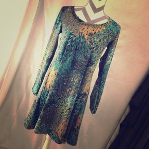 Peacock long sleeve midi hand made dress