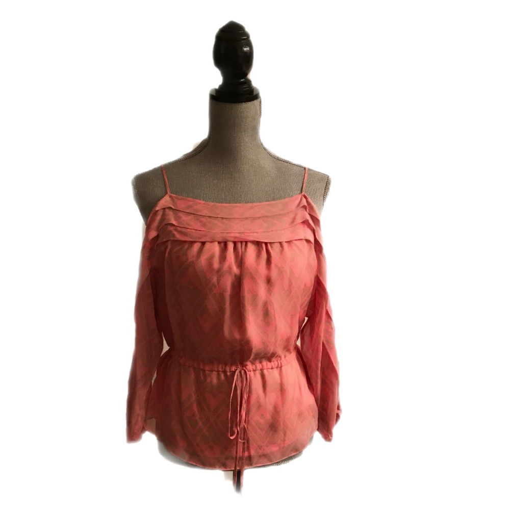 Off the shoulder coral & grey blouse
