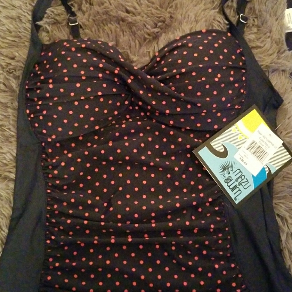 Mazu Swim Size 10 Navy and Red Polka Swim Top