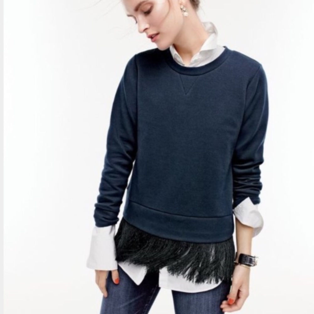 J.Crew Women's Blue Sweatshirt With Fringe Hem L
