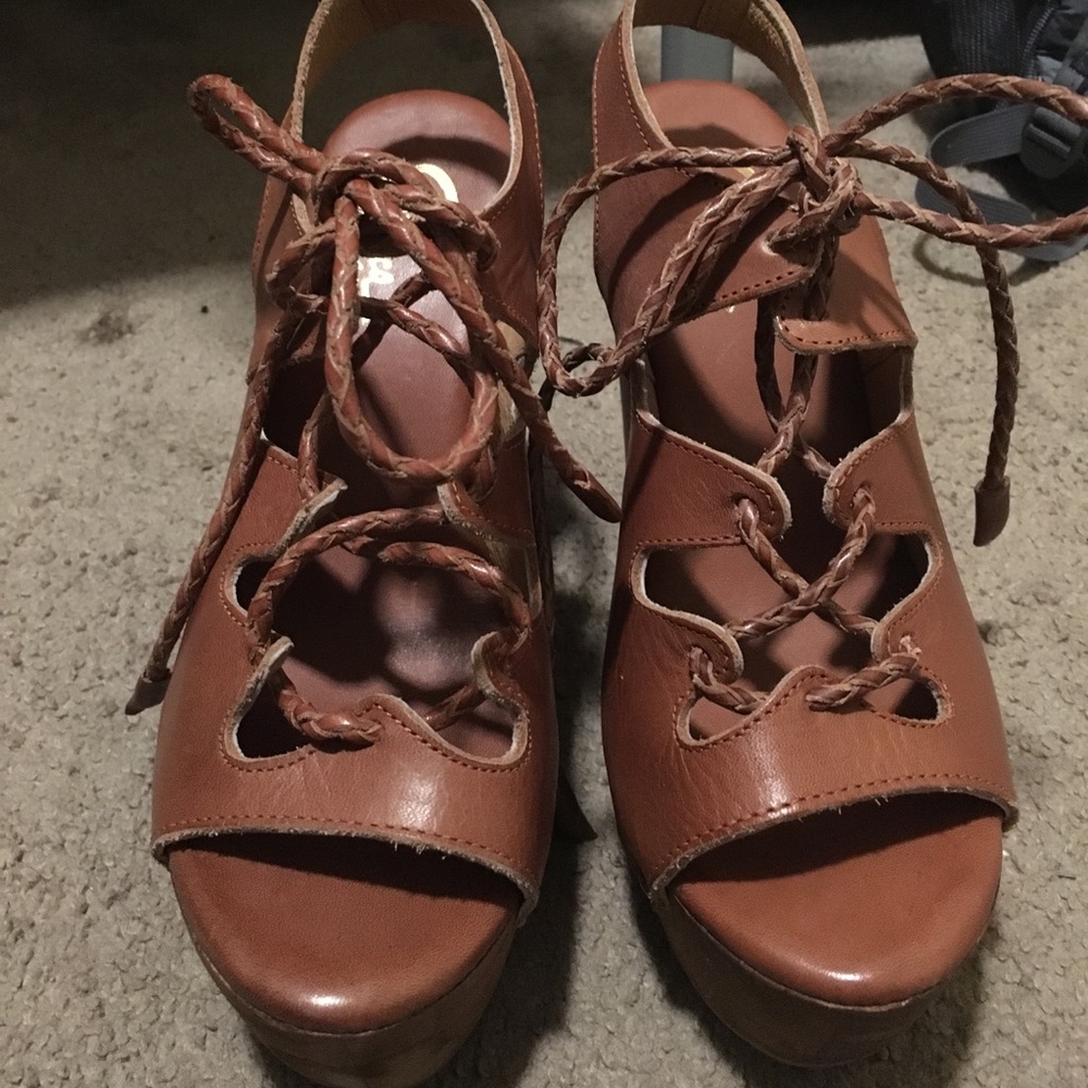 Tan lace up heels