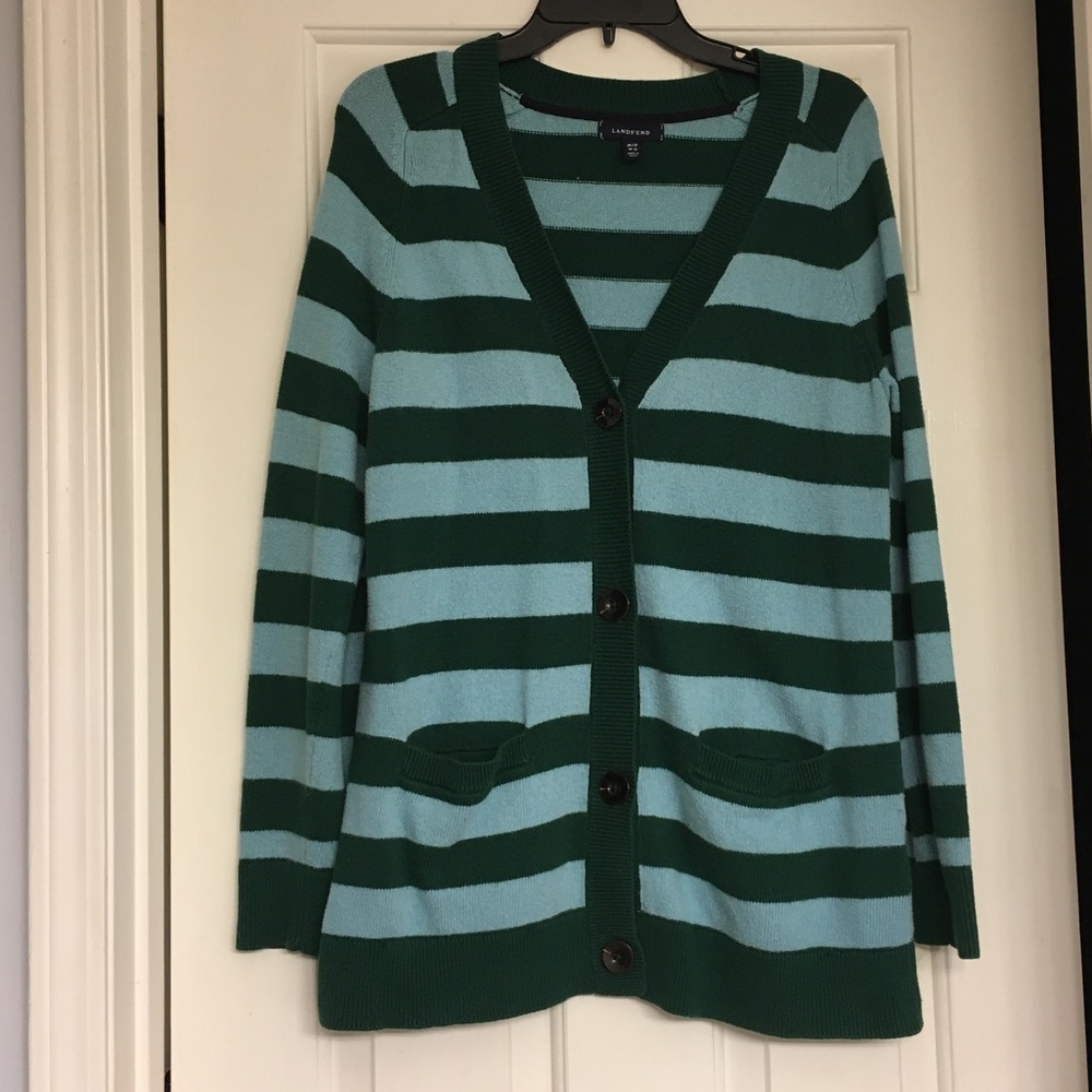 Lands End Striped Long Cardigan