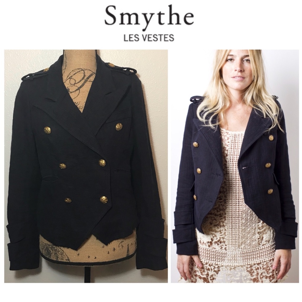 SMYTHE LES VESTES Cadet Jacket Military LINEN Navy - Picture 1 of 8