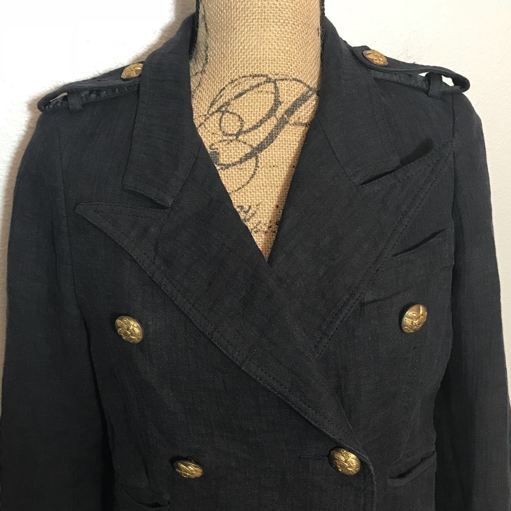 SMYTHE LES VESTES Cadet Jacket Military LINEN Navy - Picture 4 of 8