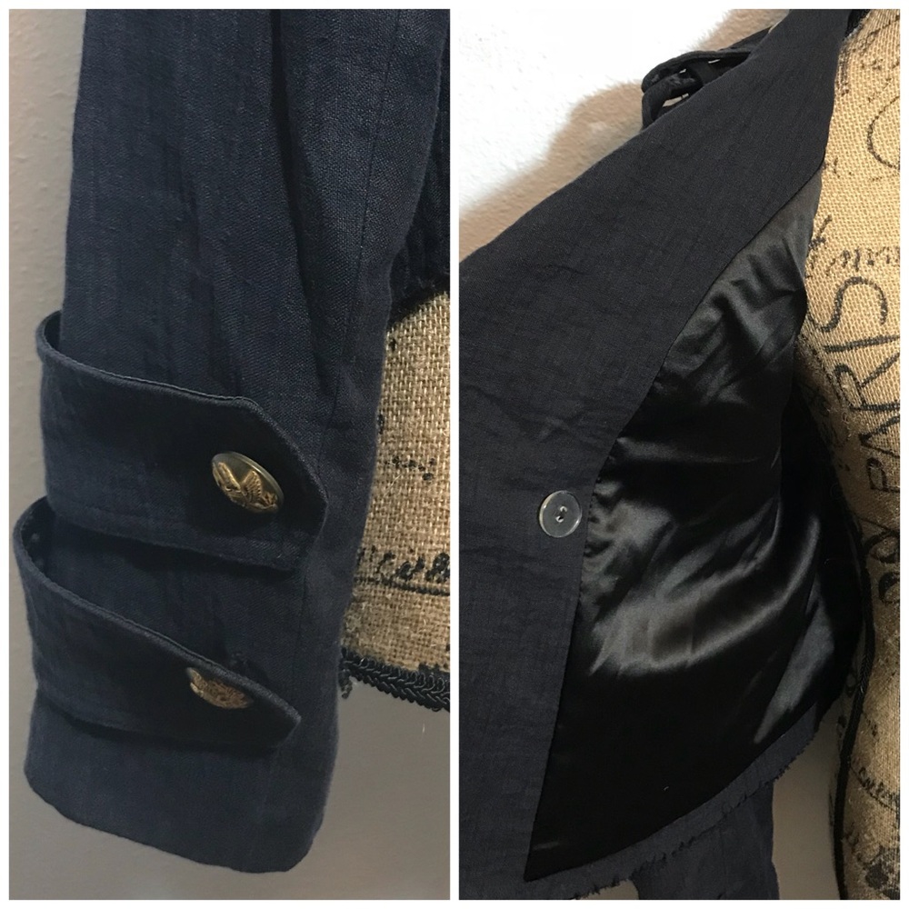 SMYTHE LES VESTES Cadet Jacket Military LINEN Navy - Picture 5 of 8