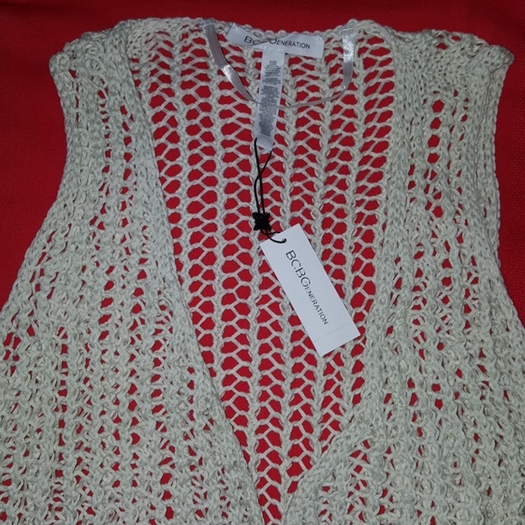 BCBGENERATION BOHO NATURAL KNIT FRINGE VEST O/S - Picture 3 of 6