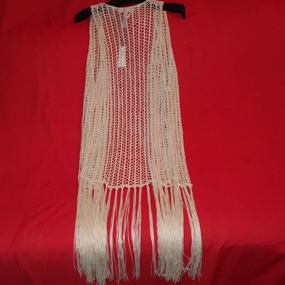 BCBGENERATION BOHO NATURAL KNIT FRINGE VEST O/S - Picture 2 of 6