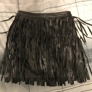 Faux leather fringe skirt