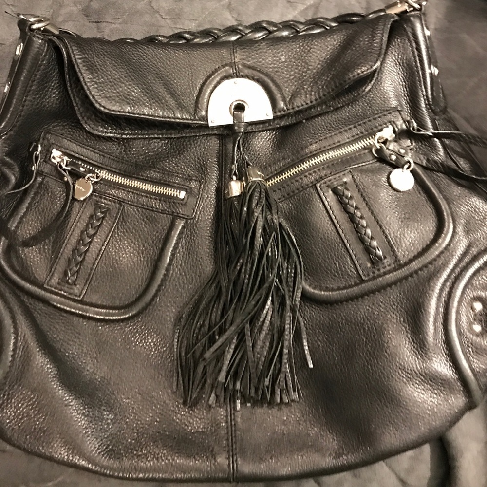 Black leather Bebe hobo shoulder bag
