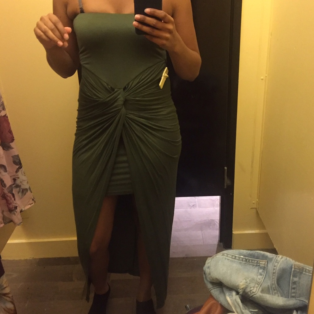 Windsor olive strapless high low midi dress