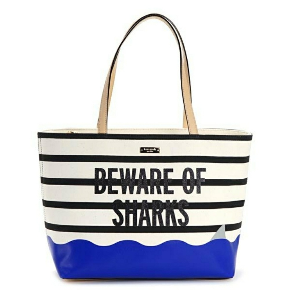 SOLD Kate Spade Beware of Sharks Canvas Tote - Picture 2 of 4