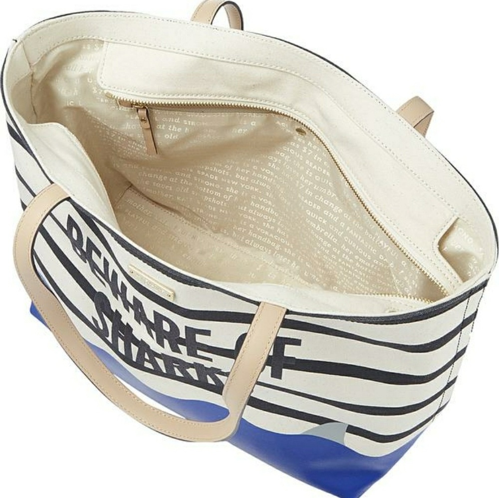 SOLD Kate Spade Beware of Sharks Canvas Tote - Picture 4 of 4