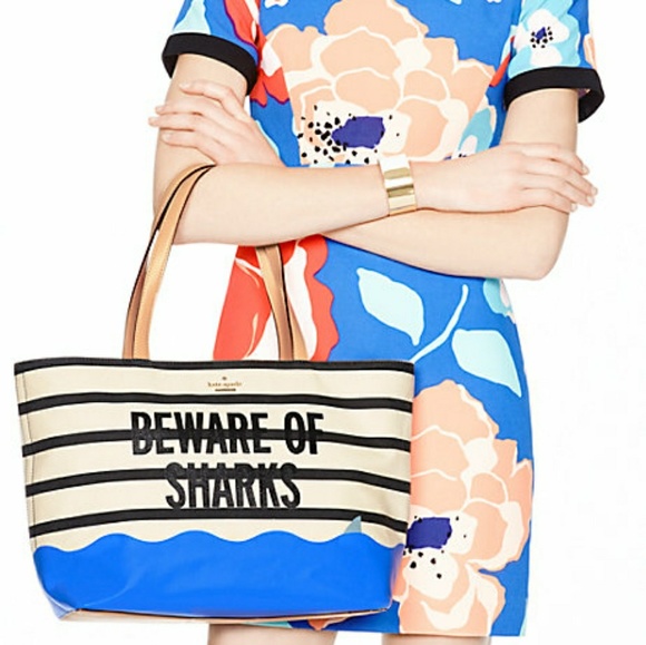 SOLD Kate Spade Beware of Sharks Canvas Tote - Picture 3 of 4