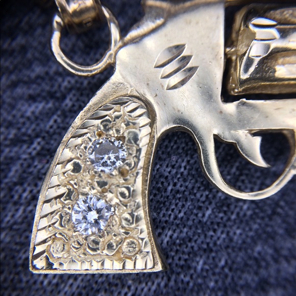 *SOLD* 14k Gold Rope Chain Diamond Pistol Necklace - Picture 2 of 7