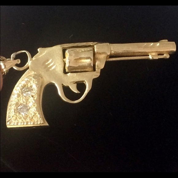 *SOLD* 14k Gold Rope Chain Diamond Pistol Necklace - Picture 5 of 7