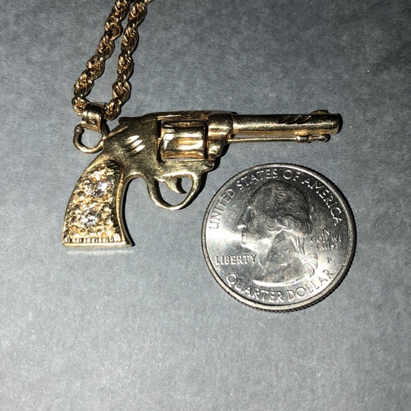 *SOLD* 14k Gold Rope Chain Diamond Pistol Necklace - Picture 7 of 7