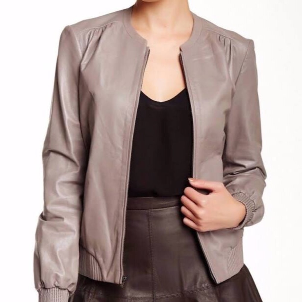 Halston Heritage Leather Jacket Cinder Gray
