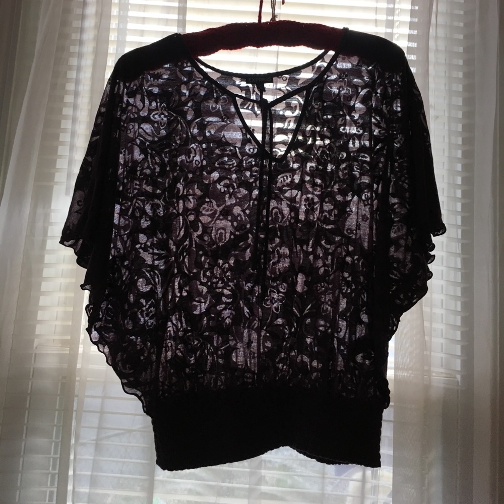 Express XS tie front butterfly sleeve burn out top