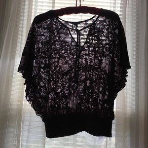 Express XS tie front butterfly sleeve burn out top