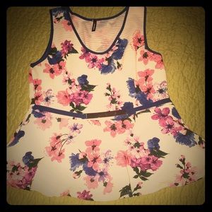 Floral peplum top with belt