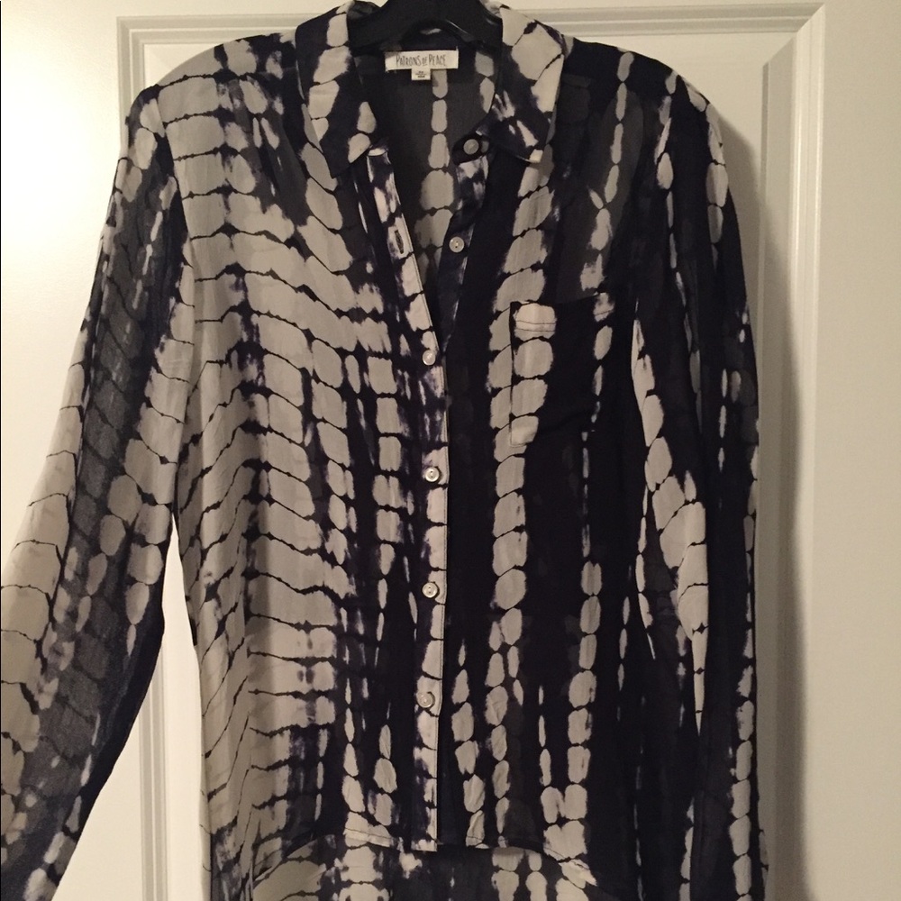 Navy & White Tye Dye Button Down Blouse