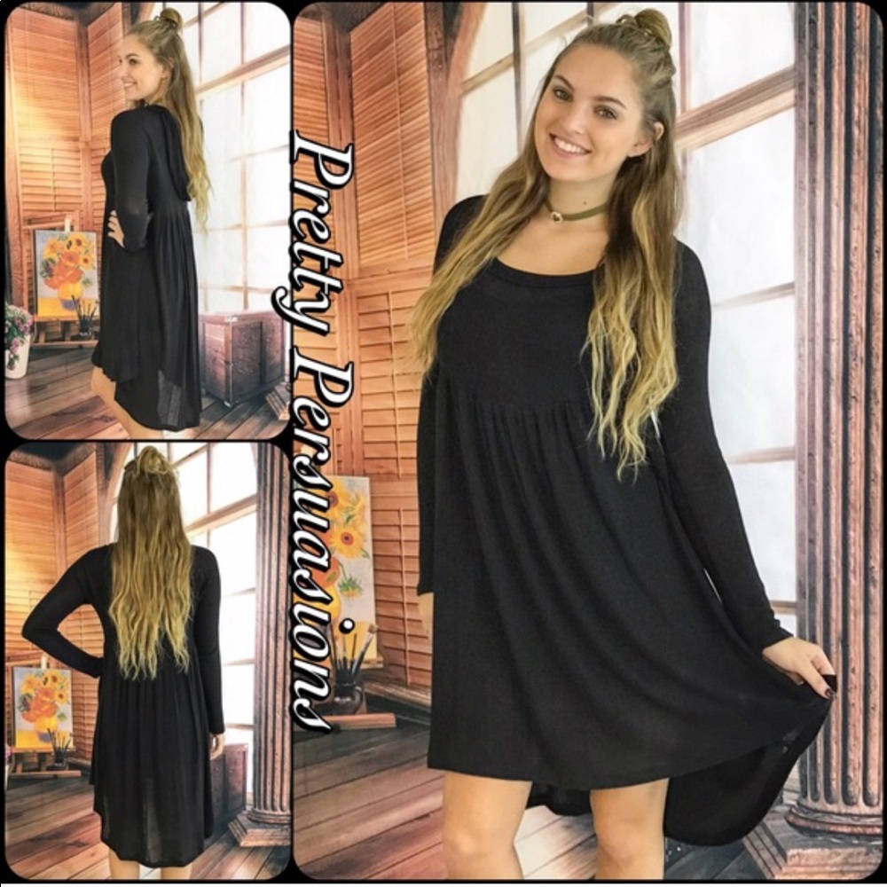 Black High-Low Hooded Jersey Knit Dress - Picture 1 of 4