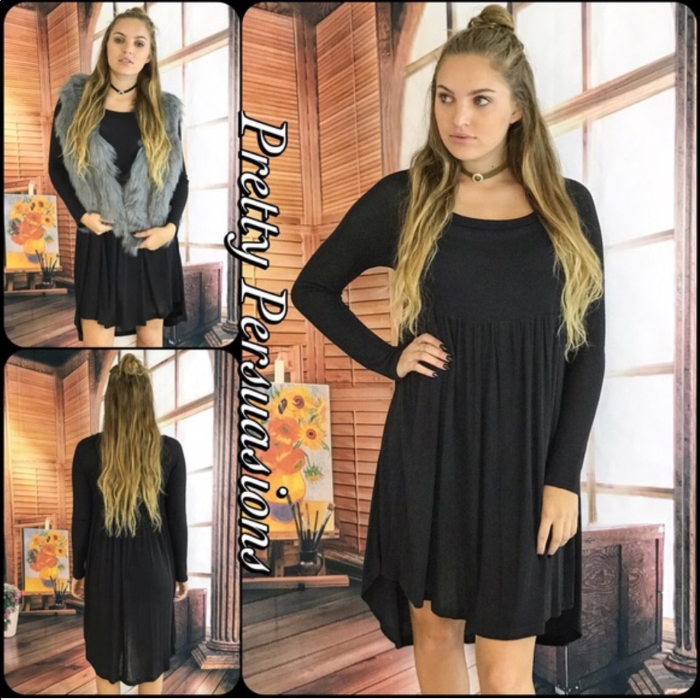 Black High-Low Hooded Jersey Knit Dress - Picture 4 of 4