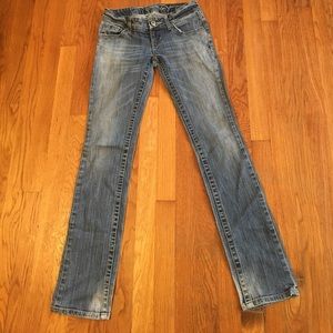 Faded straight leg blue jeans