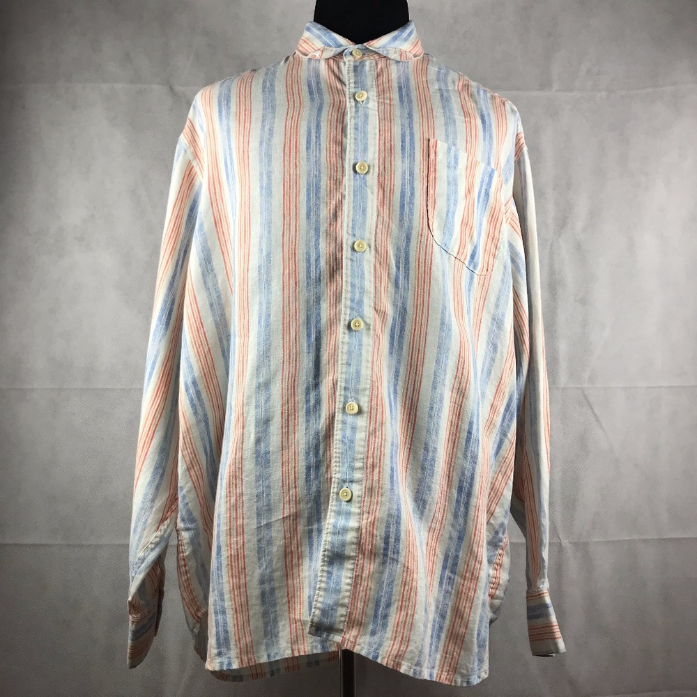 Tommy Bahama Shirt Blue Orange Striped Long Sleeve