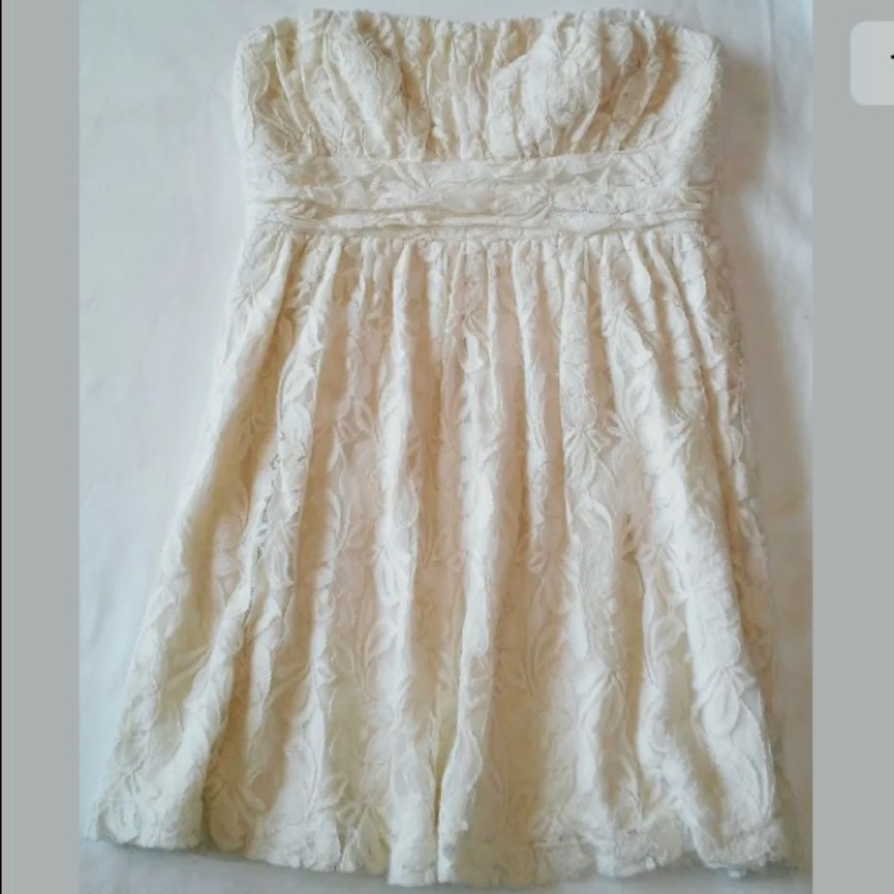 Ivory Short Floral Lace Dress Empire Waist