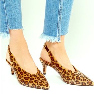 Leopard print kitten heel sling back.
