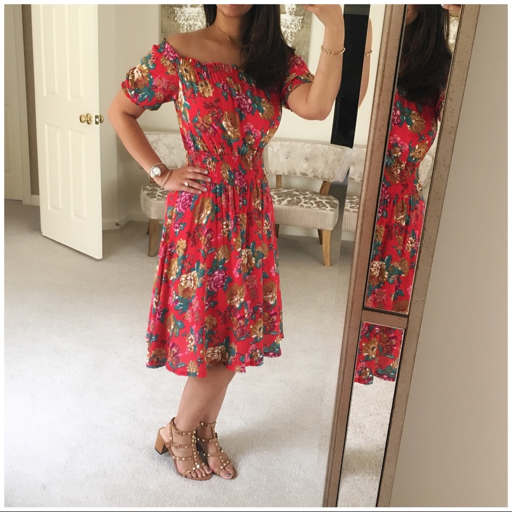 Off the shoulder red floral dress size Medium