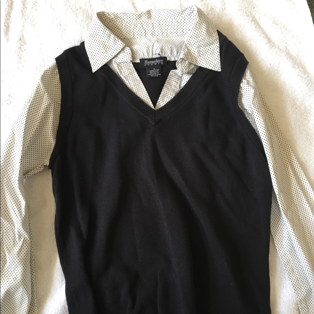 sweater with faux white black polka dot collar