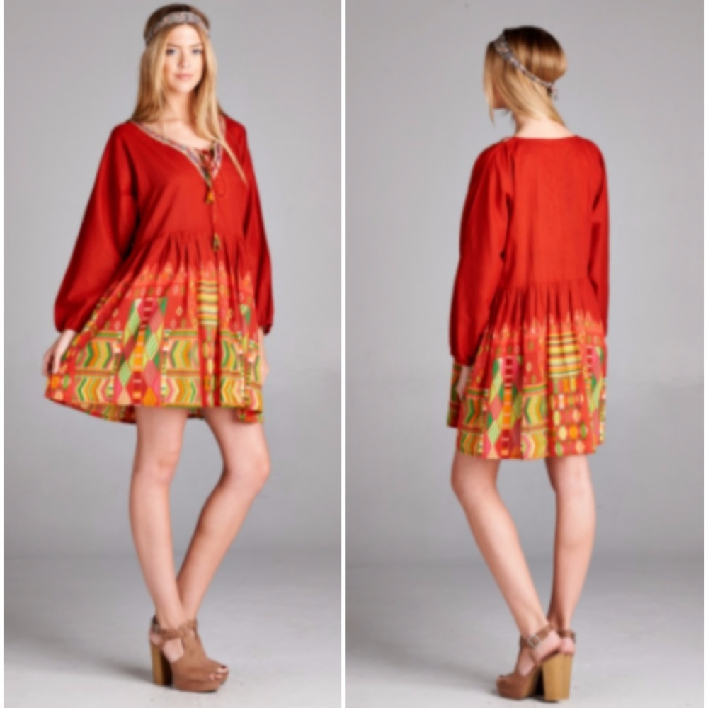 Cute Plus Size Print BoHo Gypsie Mini Dress Tunic