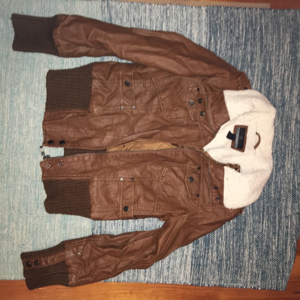 Faux leather jacket with fur collar