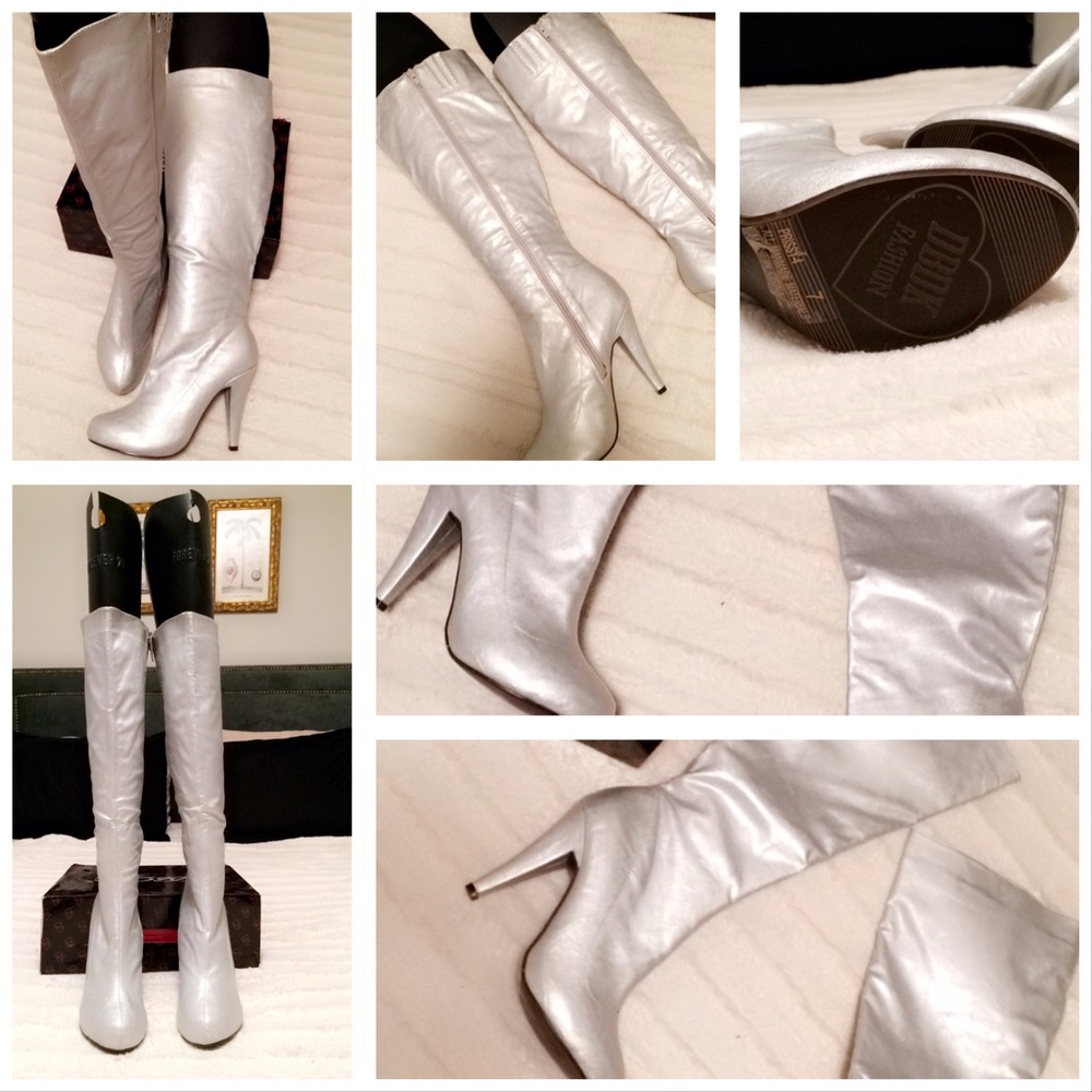 Brand new metallic knew high boots