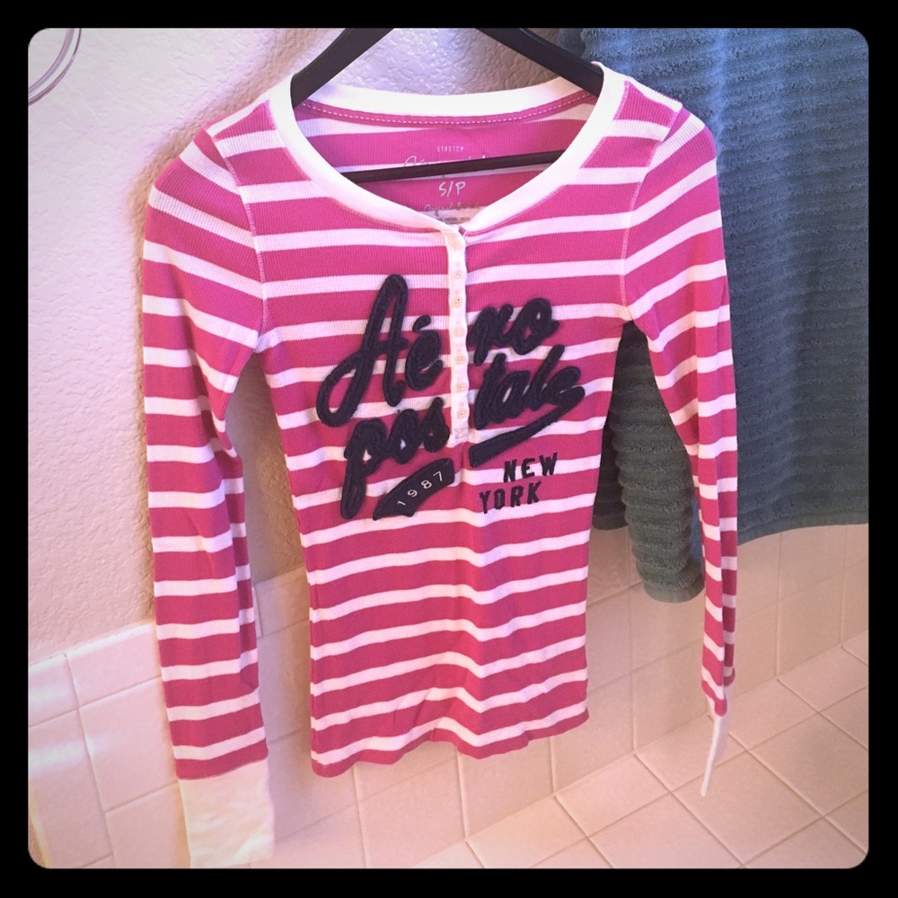Long Sleeve Pink/white Henley