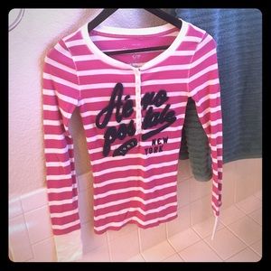 Long Sleeve Pink/white Henley
