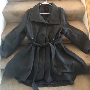 Faux wool high and low single-breasted pea coat.