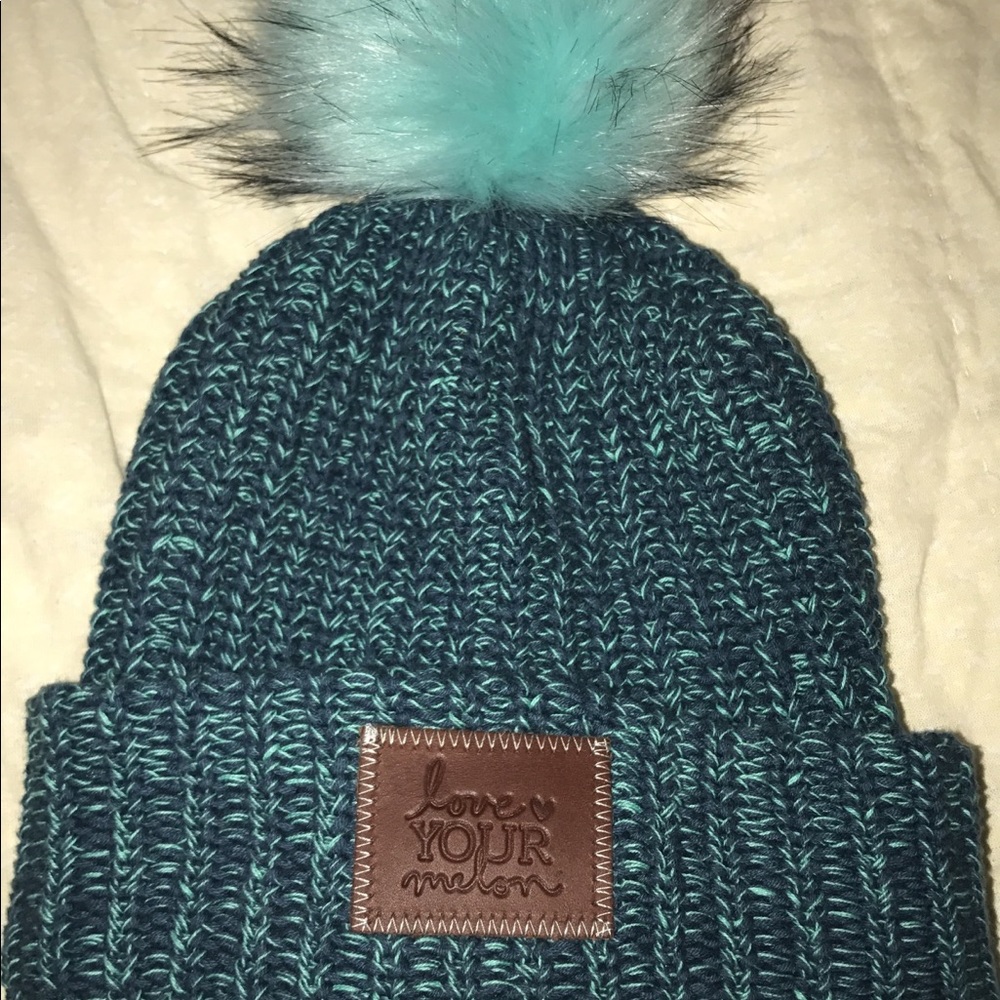 Navy and Mint speckled Love Your Melon Pom beanie