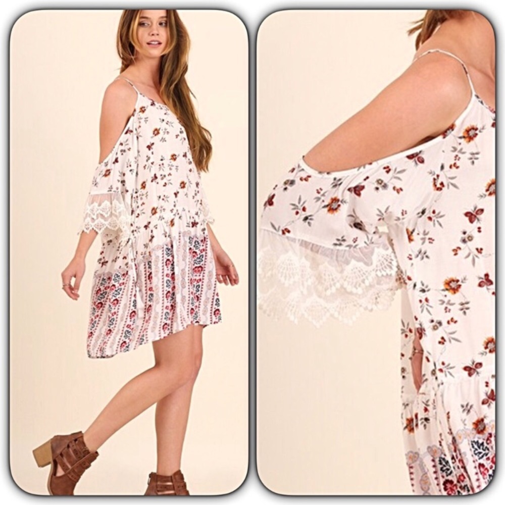 Boho Chic Lace Floral Boho Tunic Dress SML - Picture 2 of 6