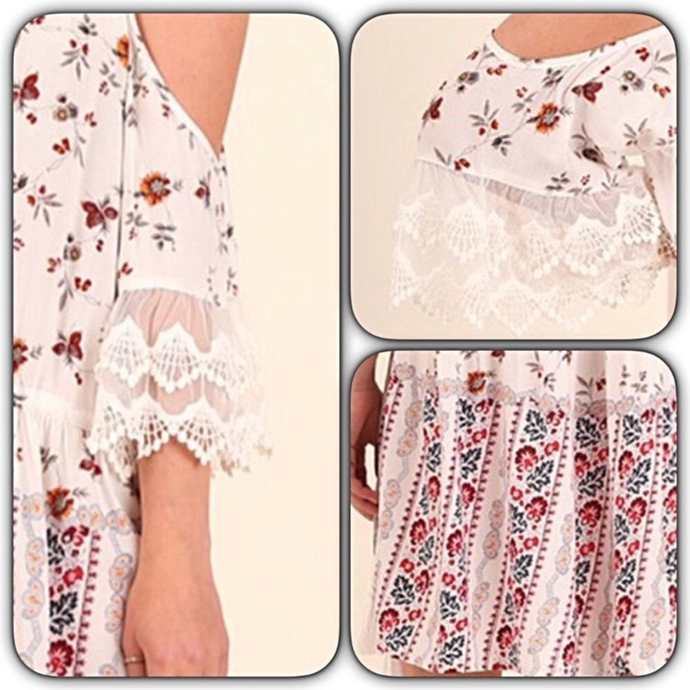 Boho Chic Lace Floral Boho Tunic Dress SML - Picture 3 of 6
