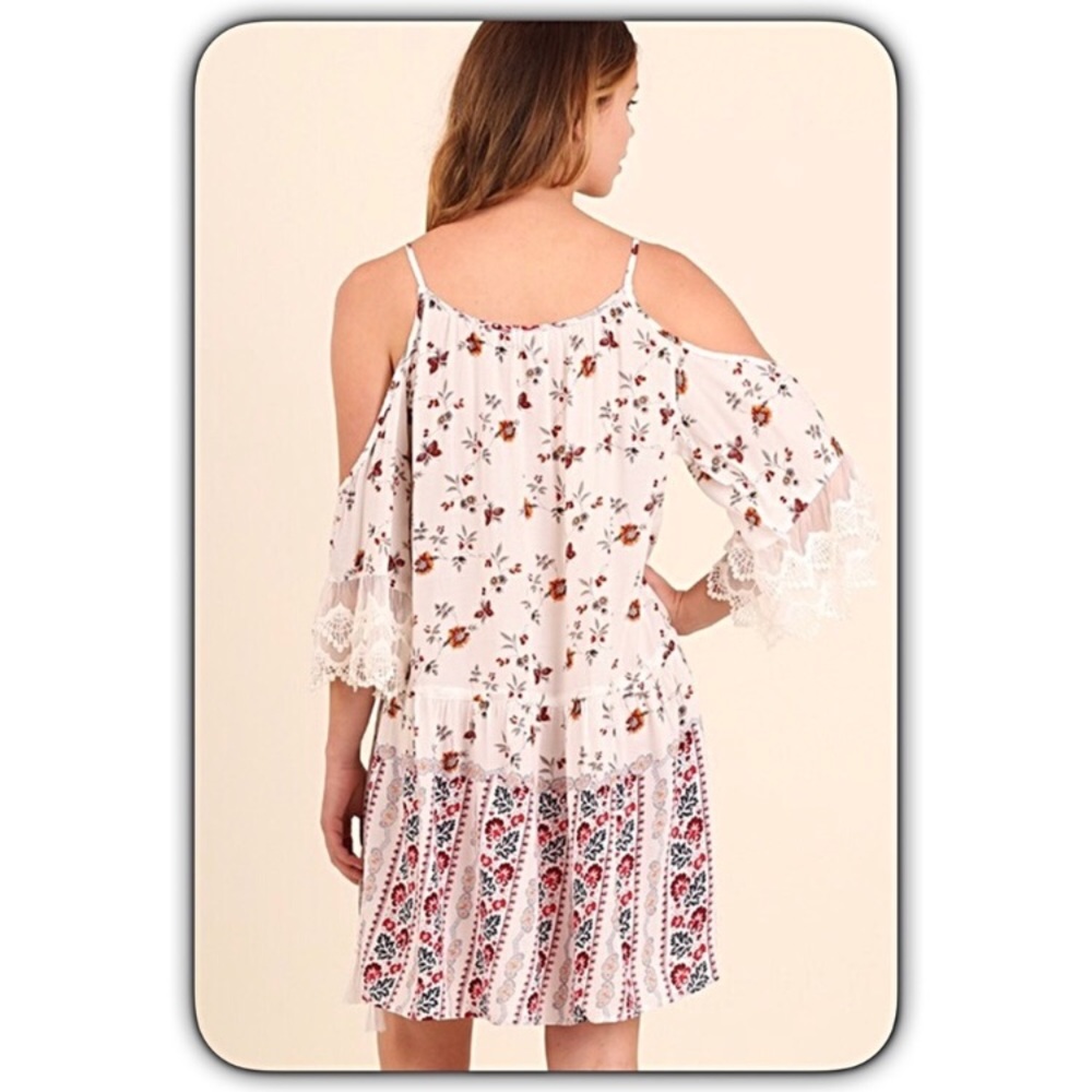Boho Chic Lace Floral Boho Tunic Dress SML - Picture 5 of 6