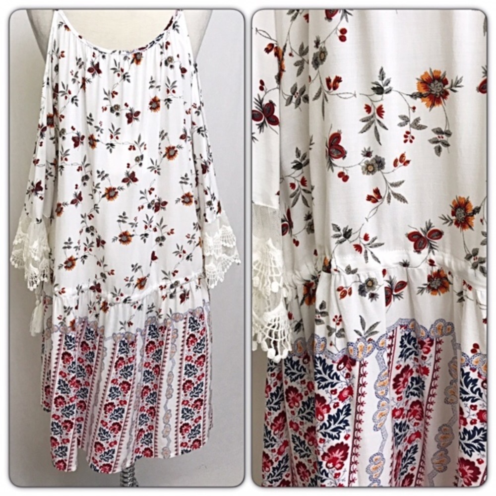 Boho Chic Lace Floral Boho Tunic Dress SML - Picture 6 of 6