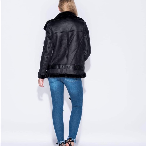 Shearling black faux fur aviator coat - Picture 8 of 8