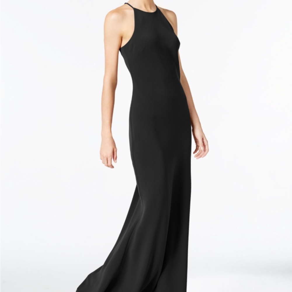 Calvin Klein Open Back Halter Gown - Black