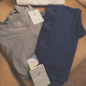 Athleta Hi Rise Capri Legging - Navy Lace Up